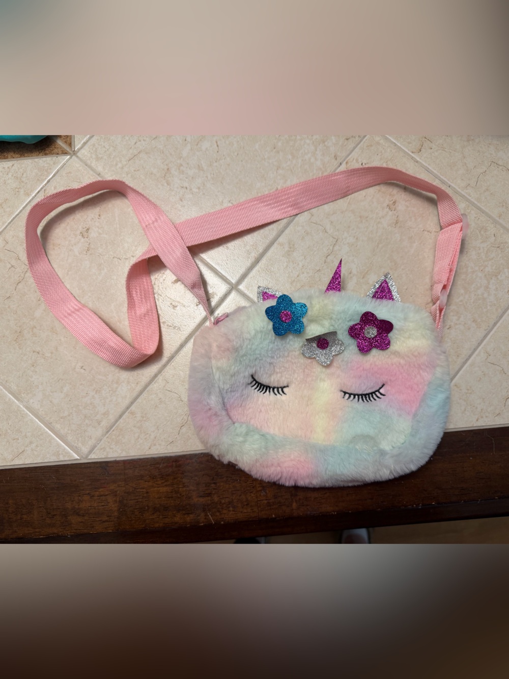 Cute Pastel Unicorn Kids Crossbody Bag with Pink Strap